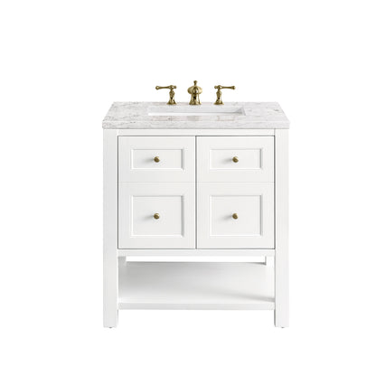 Breckenridge 30" Single Vanity, Bright White w/ 3CM Eternal Jasmine Pearl Top James Martin Vanities