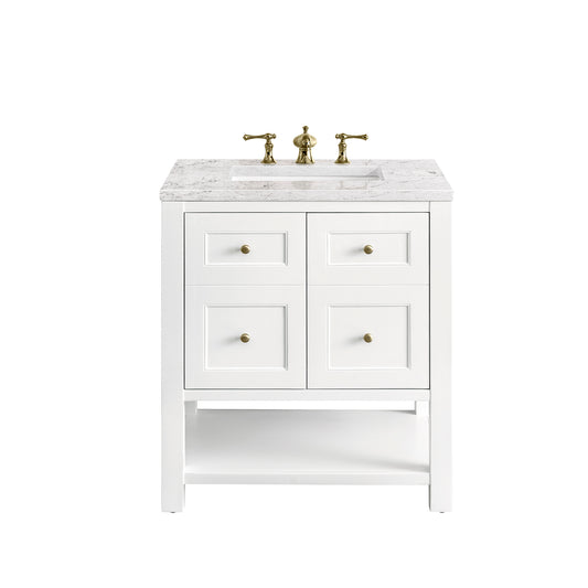 Breckenridge 30" Single Vanity, Bright White w/ 3CM Eternal Jasmine Pearl Top James Martin Vanities