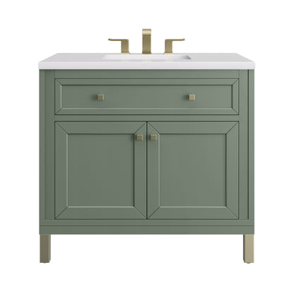 Chicago 36" Single Vanity, Smokey Celadon w/ 3CM White Zeus Top James Martin Vanities
