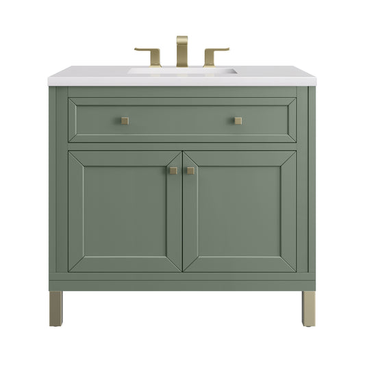 Chicago 36" Single Vanity, Smokey Celadon w/ 3CM White Zeus Top James Martin Vanities