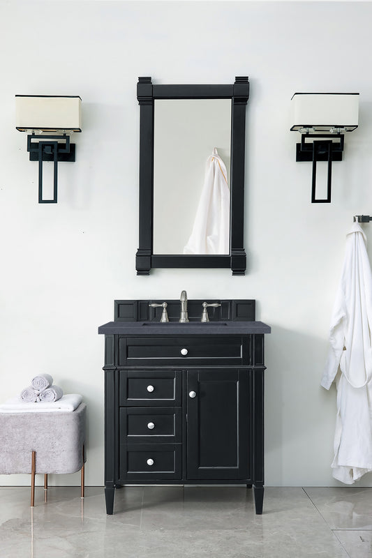 Brittany 30" Single Vanity, Black Onyx, w/ 3 CM Charcoal Soapstone Quartz Top James Martin Vanities