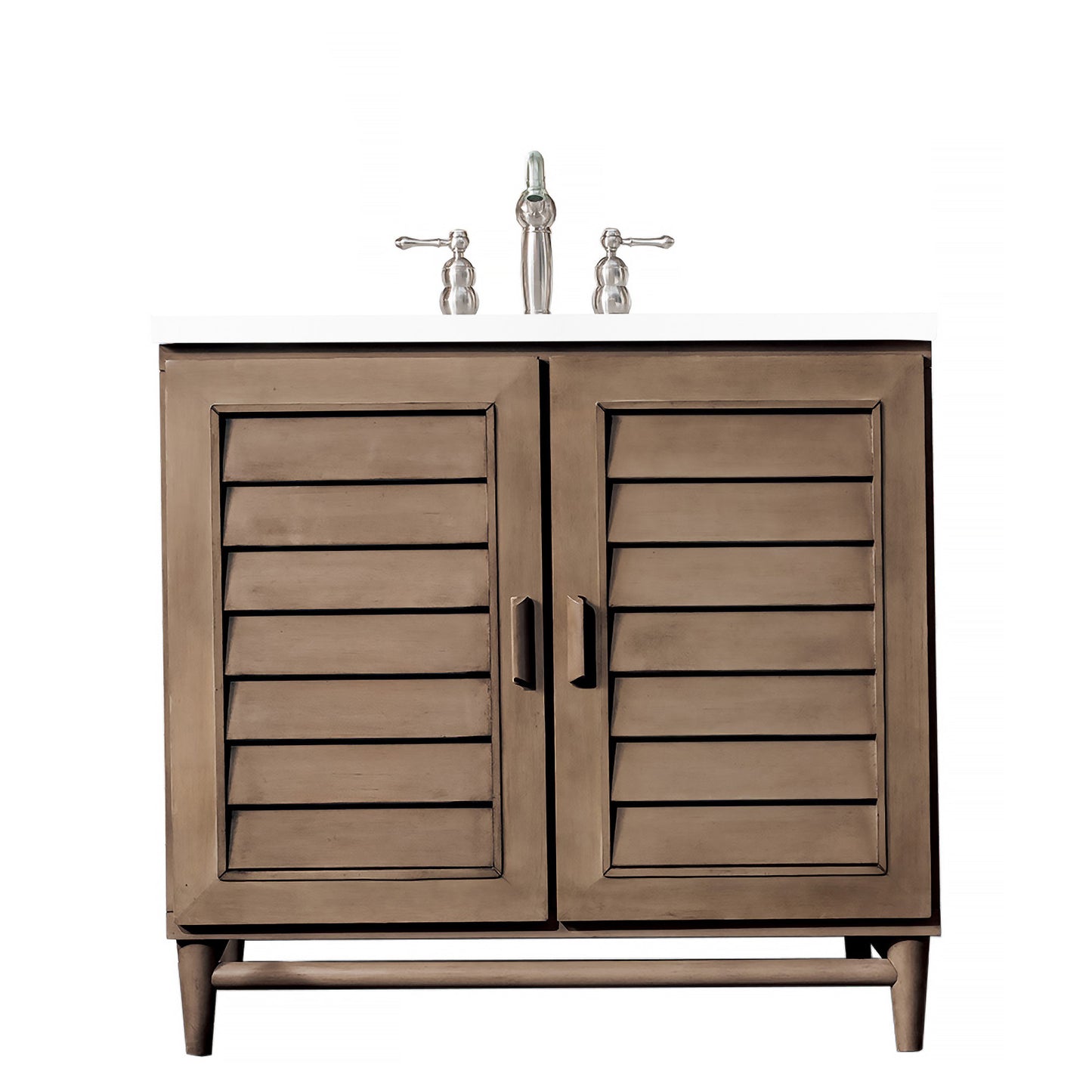Portland 36" Single Vanity Whitewashed Walnut, w/ 3 CM White Zeus Quartz Top James Martin Vanities