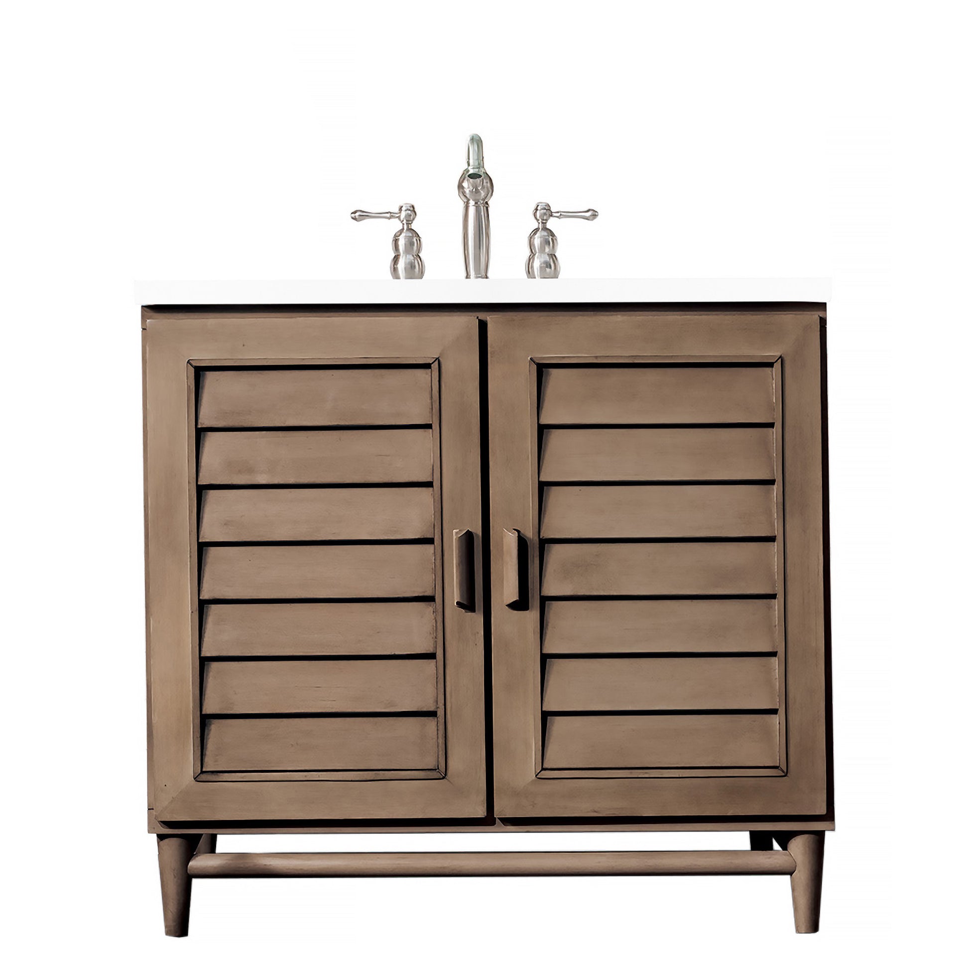 Portland 36" Single Vanity Whitewashed Walnut, w/ 3 CM White Zeus Quartz Top James Martin Vanities