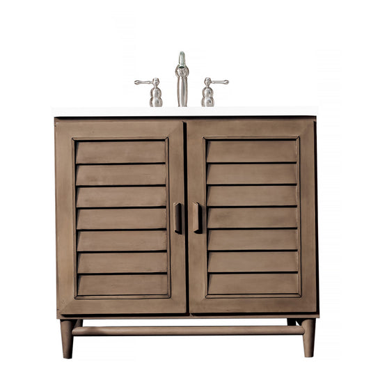 Portland 36" Single Vanity Whitewashed Walnut, w/ 3 CM White Zeus Quartz Top James Martin Vanities