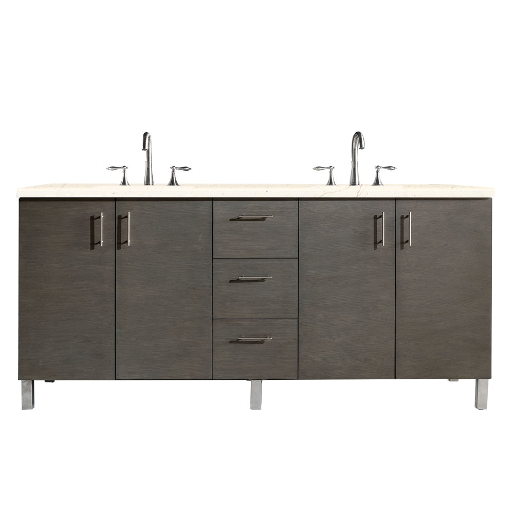 Metropolitan 72" Double Vanity, Silver Oak, w/ 3 CM Eternal Marfil Quartz Top James Martin Vanities