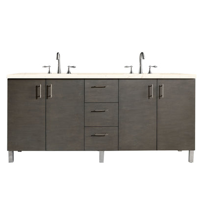 Metropolitan 72" Double Vanity, Silver Oak, w/ 3 CM Eternal Marfil Quartz Top James Martin Vanities