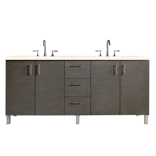 Metropolitan 72" Double Vanity, Silver Oak, w/ 3 CM Eternal Marfil Quartz Top James Martin Vanities