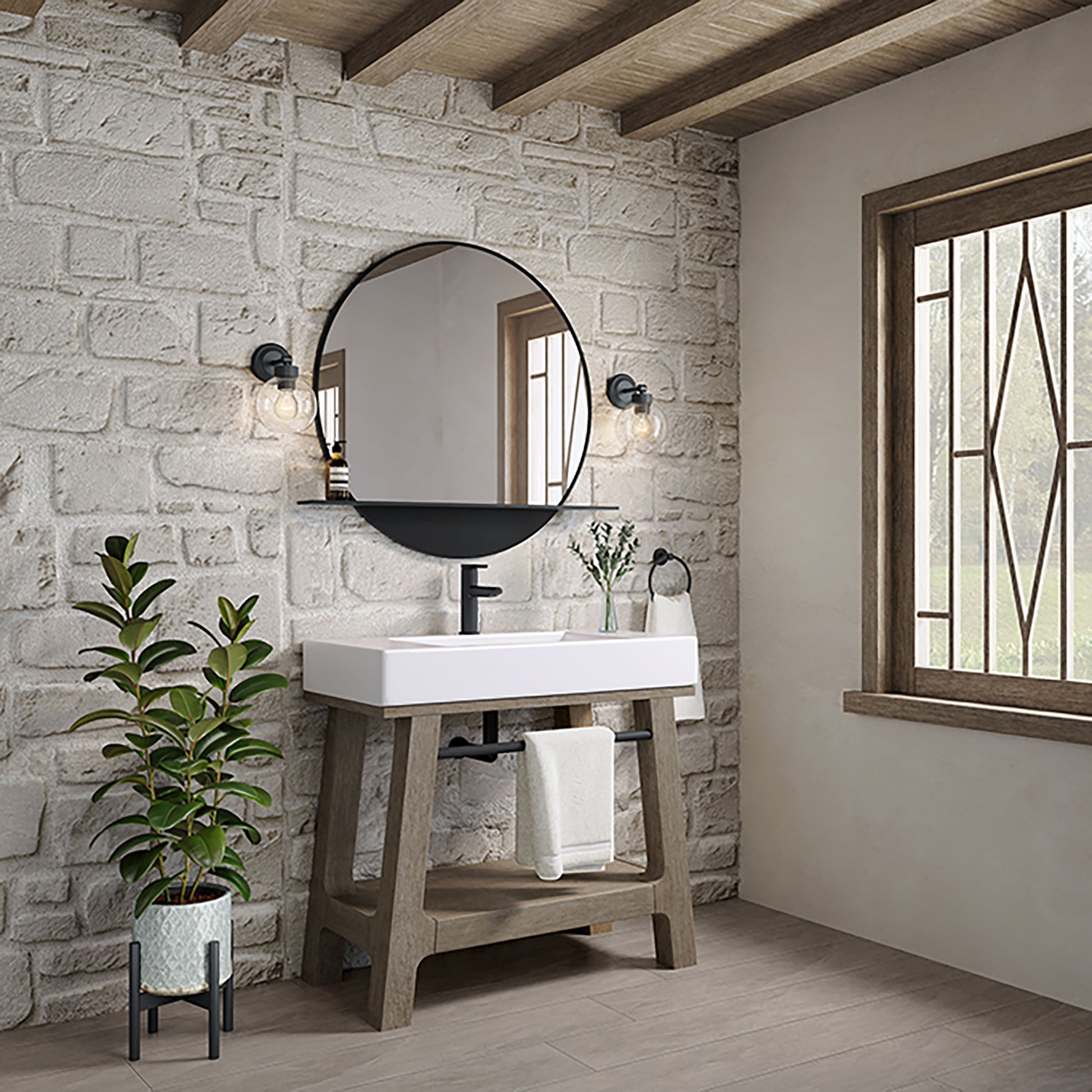 Auburn 36" Sink Console, Weathered Timber w/ Glossy White Mineral Composite Top James Martin Vanities