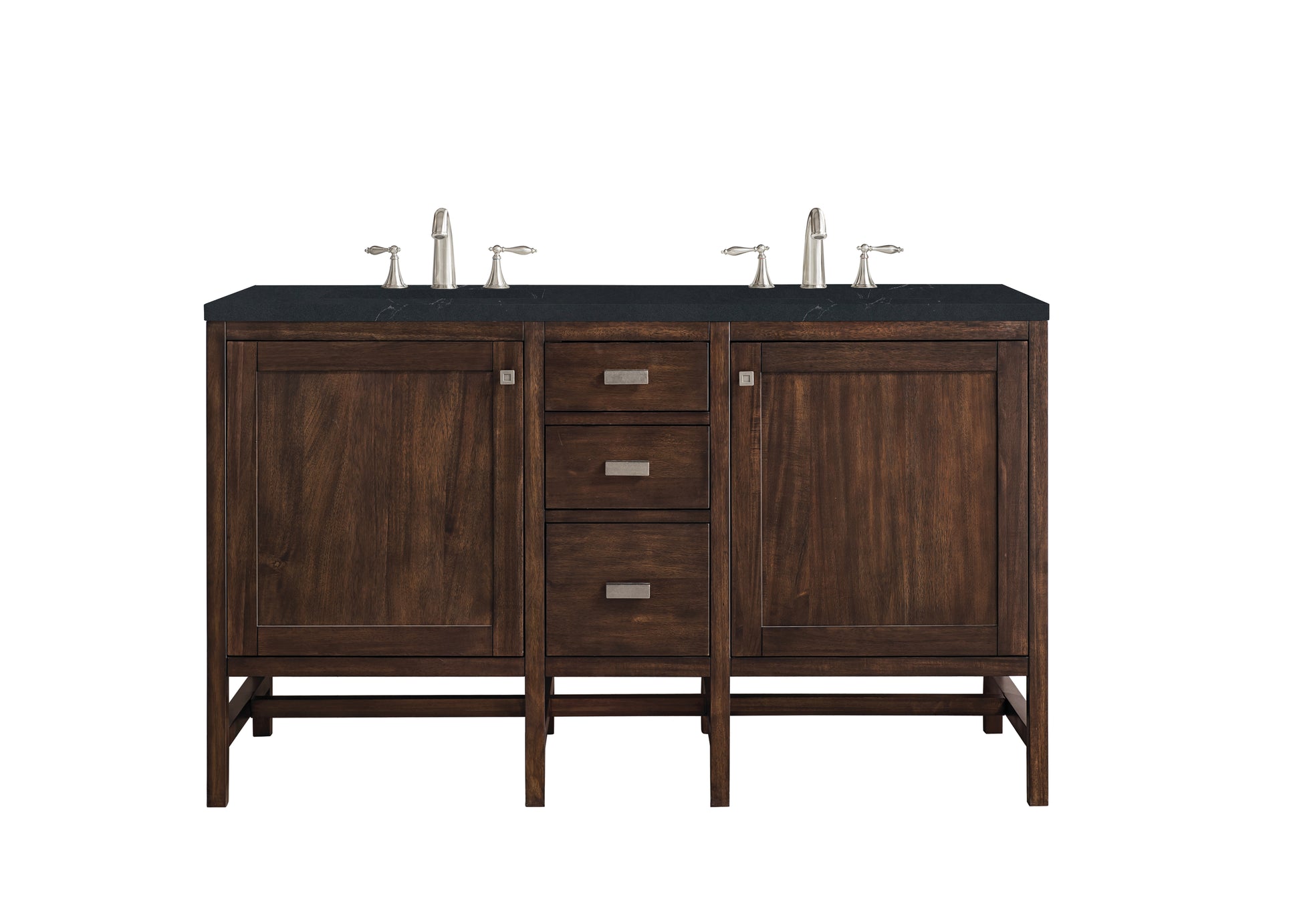 Addison 60" Double Vanity Cabinet, Mid Century Acacia, w/ 3 CM Charcoal Soapstone Quartz Top James Martin Vanities