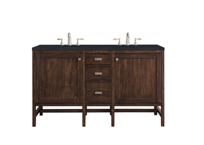 Addison 60" Double Vanity Cabinet, Mid Century Acacia, w/ 3 CM Charcoal Soapstone Quartz Top James Martin Vanities