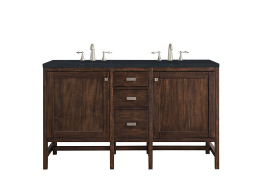 Addison 60" Double Vanity Cabinet, Mid Century Acacia, w/ 3 CM Charcoal Soapstone Quartz Top James Martin Vanities