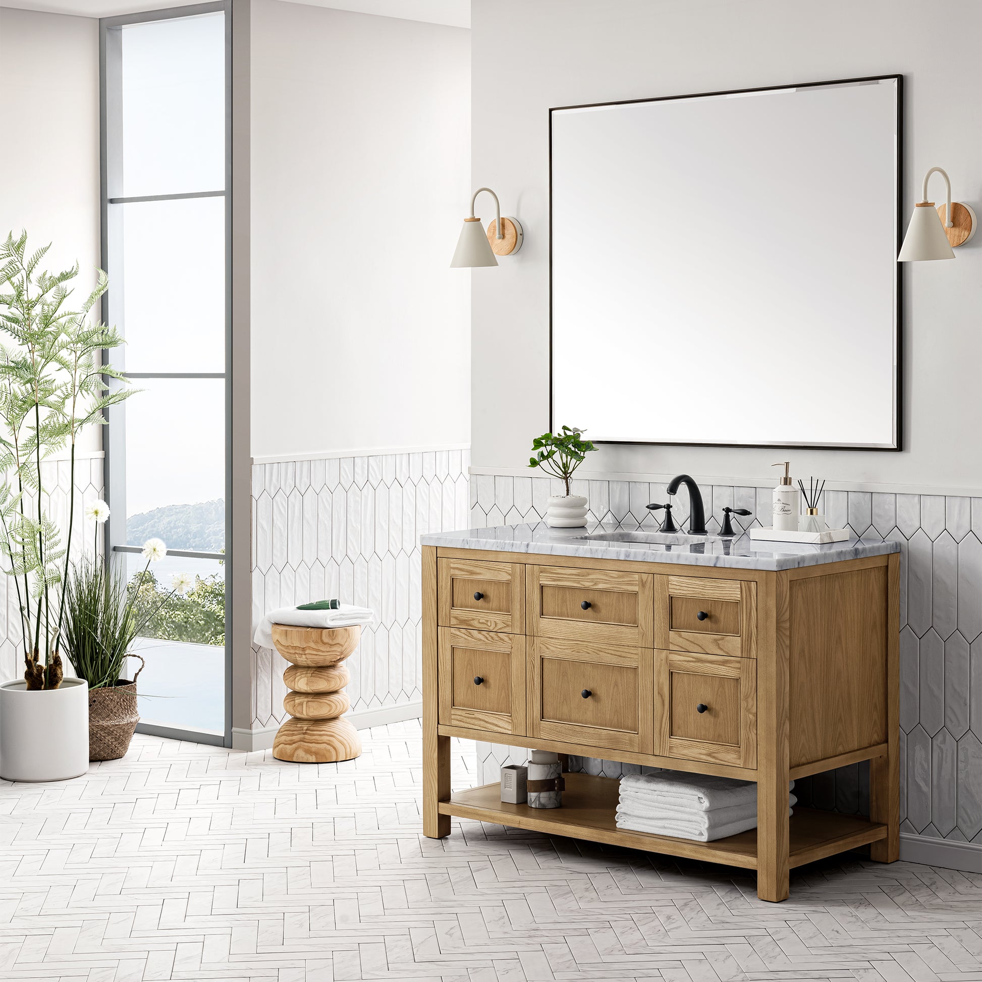 Breckenridge 48" Single Vanity, Light Natural Oak w/ 3CM Carrara Marble Top James Martin Vanities