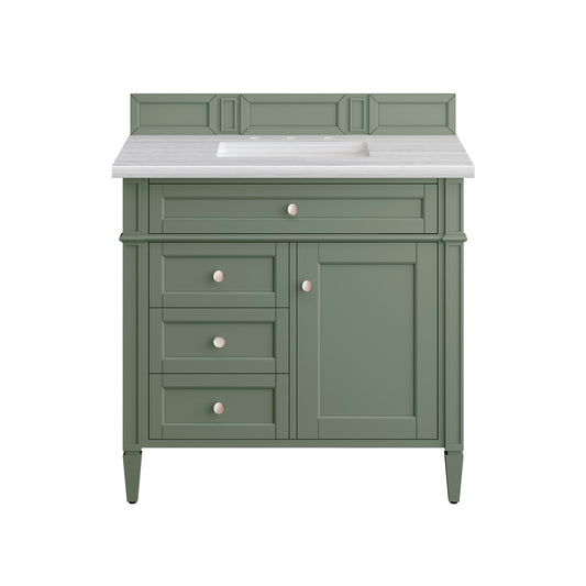 Brittany 36" Single Vanity, Smokey Celadon w/ 3CM Arctic Fall Top James Martin Vanities
