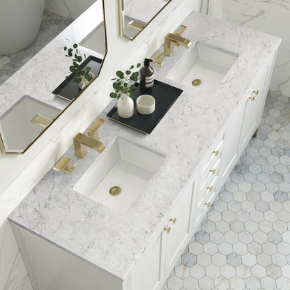 Chicago 72" Double Vanity, Glossy White w/ 3CM Eternal Jasmine Pearl Top James Martin Vanities