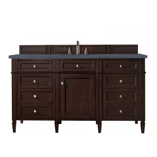 Brittany 60" Burnished Mahogany Single Vanity w/ 3 CM Charcoal Soapstone Quartz Top James Martin Vanities