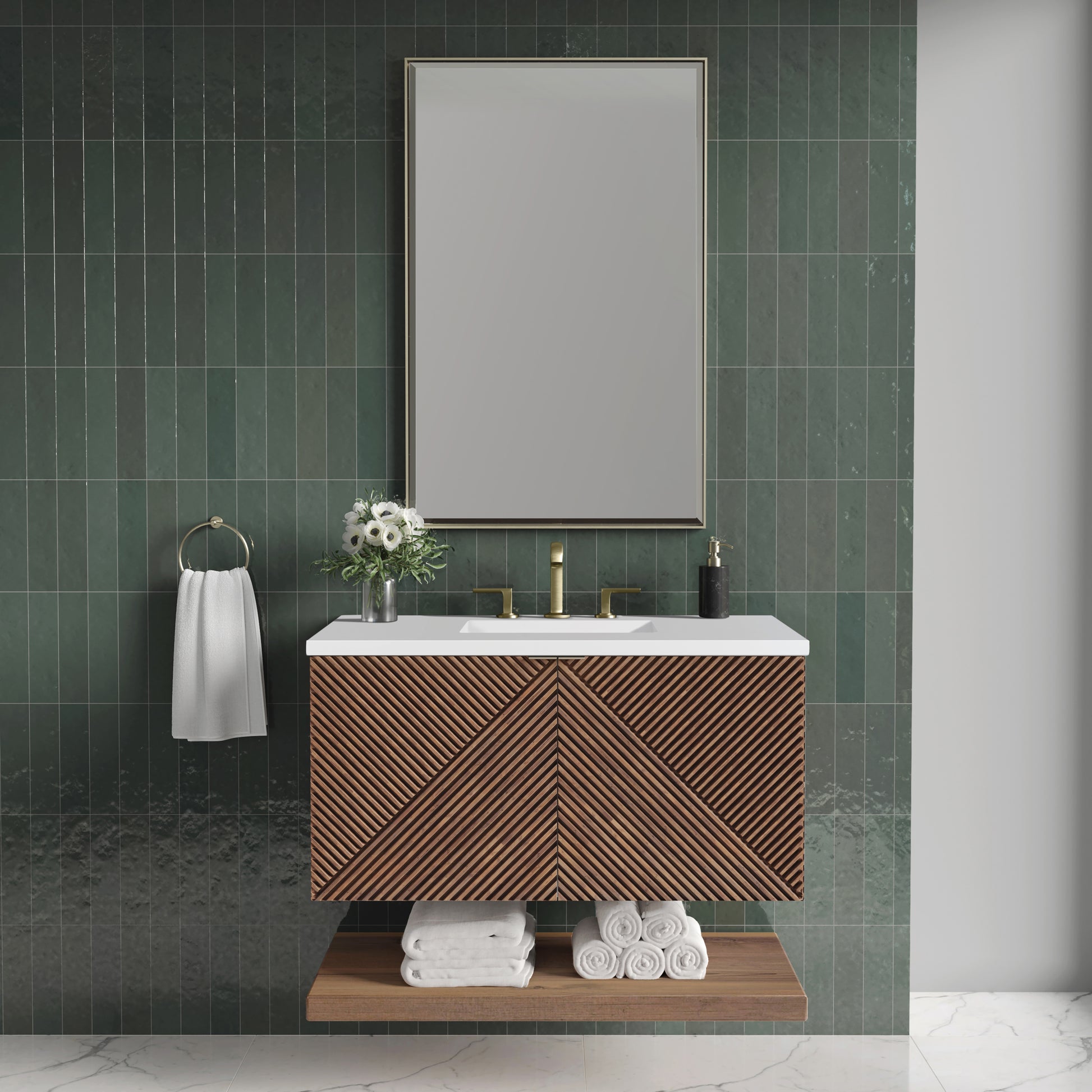 Marcello 36" Single Vanity, Chestnut w/ 3CM White Zeus Top James Martin Vanities