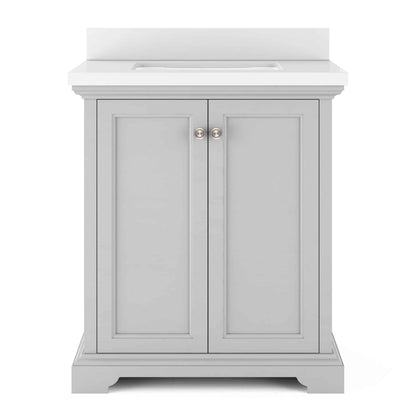 30" Portage Vanity in Dove Gray with Pure White Quartz Top Thomasville