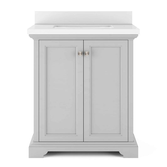 30" Portage Vanity in Dove Gray with Pure White Quartz Top Thomasville