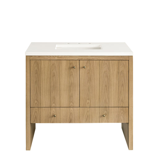 Hudson 36" Single Vanity, Light Natural Oak w/ 3CM White Zeus Top James Martin Vanities
