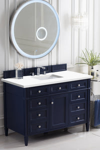 Brittany 48" Victory Blue Single Vanity w/ 3 CM White Zeus Quartz Top James Martin Vanities