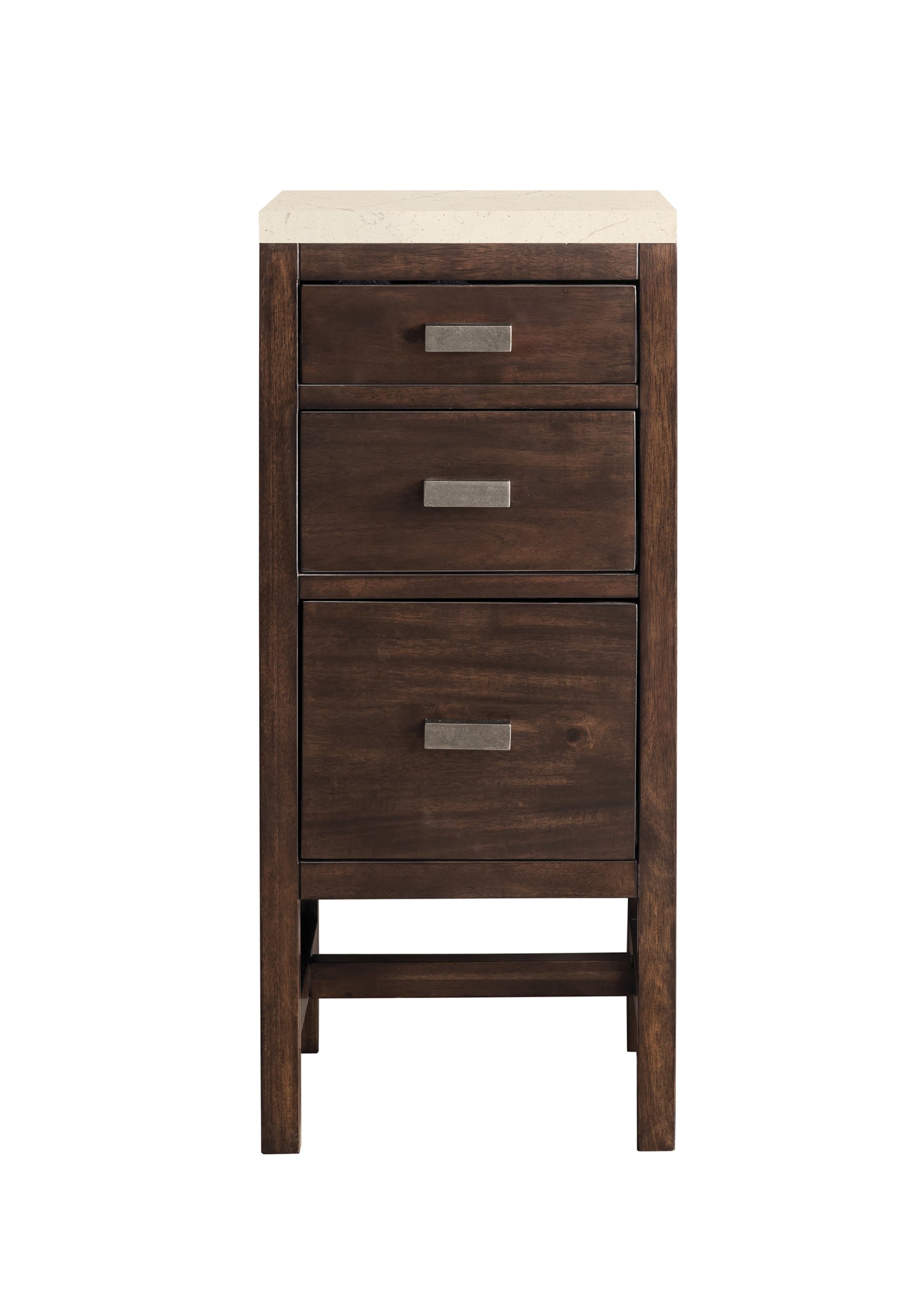 Addison 15"  Base Cabinet w/ Drawers, Mid Century Acacia w/ 3 CM Eternal Marfil Quartz Top James Martin Vanities