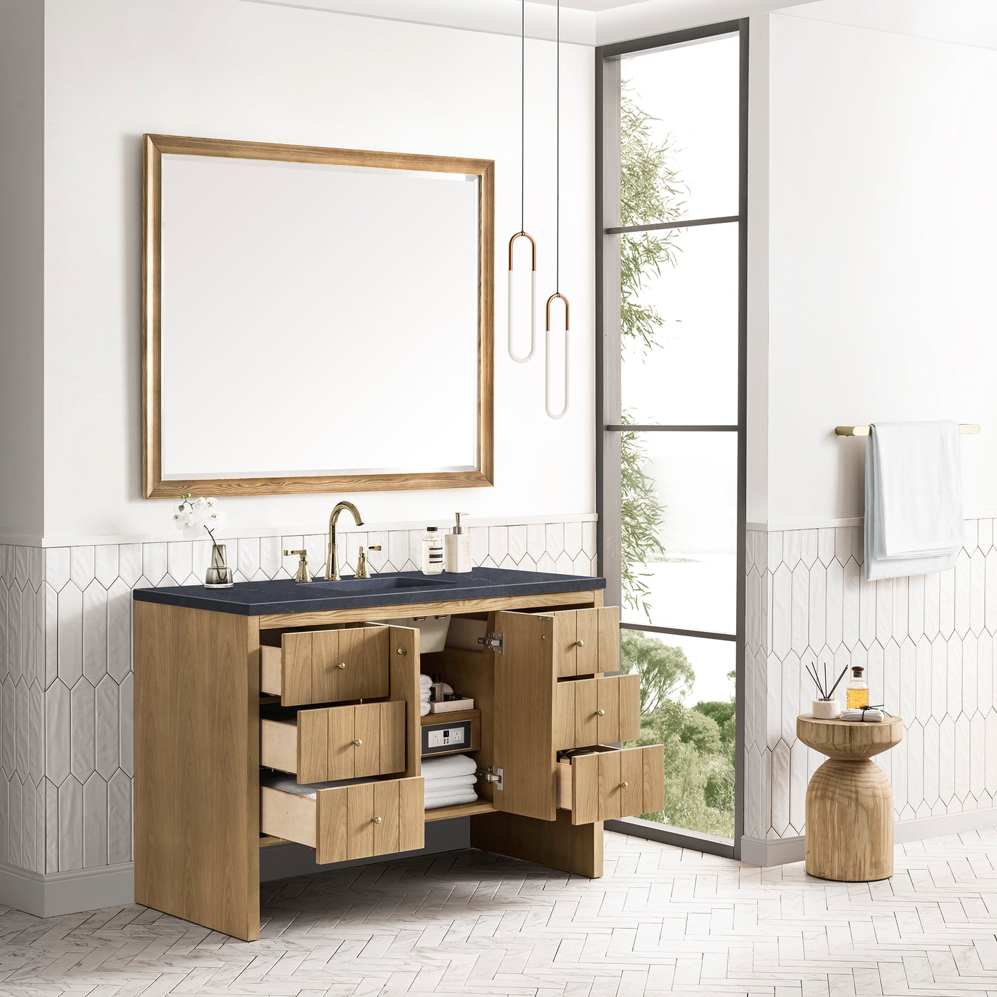 Hudson 48" Single Vanity, Light Natural Oak w/ 3CM Charcoal Soapstone Top James Martin Vanities
