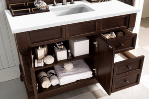 Brookfield 48" Burnished Mahogany Single Vanity  w/ 3 CM Classic White Quartz Top James Martin