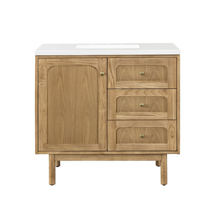Laurent 36" Single Vanity, Light Natural Oak w/ 3CM White Zeus Top James Martin Vanities