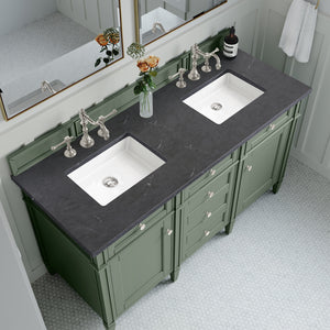 Brittany 60" Double Vanity, Smokey Celadon w/ 3CM Charcoal Soapstone Top James Martin Vanities