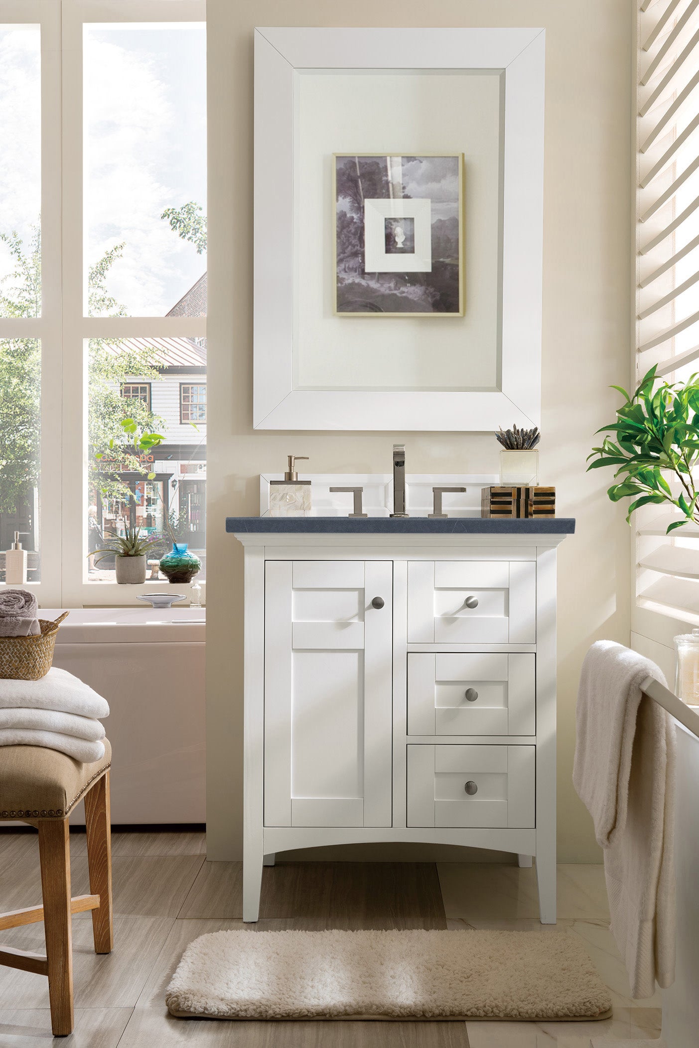Palisades 30" Single Vanity, Bright White, w/ 3 CM Charcoal Soapstone Quartz Top James Martin Vanities