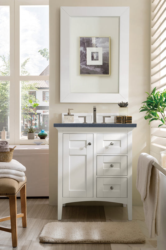 Palisades 30" Single Vanity, Bright White, w/ 3 CM Charcoal Soapstone Quartz Top James Martin Vanities