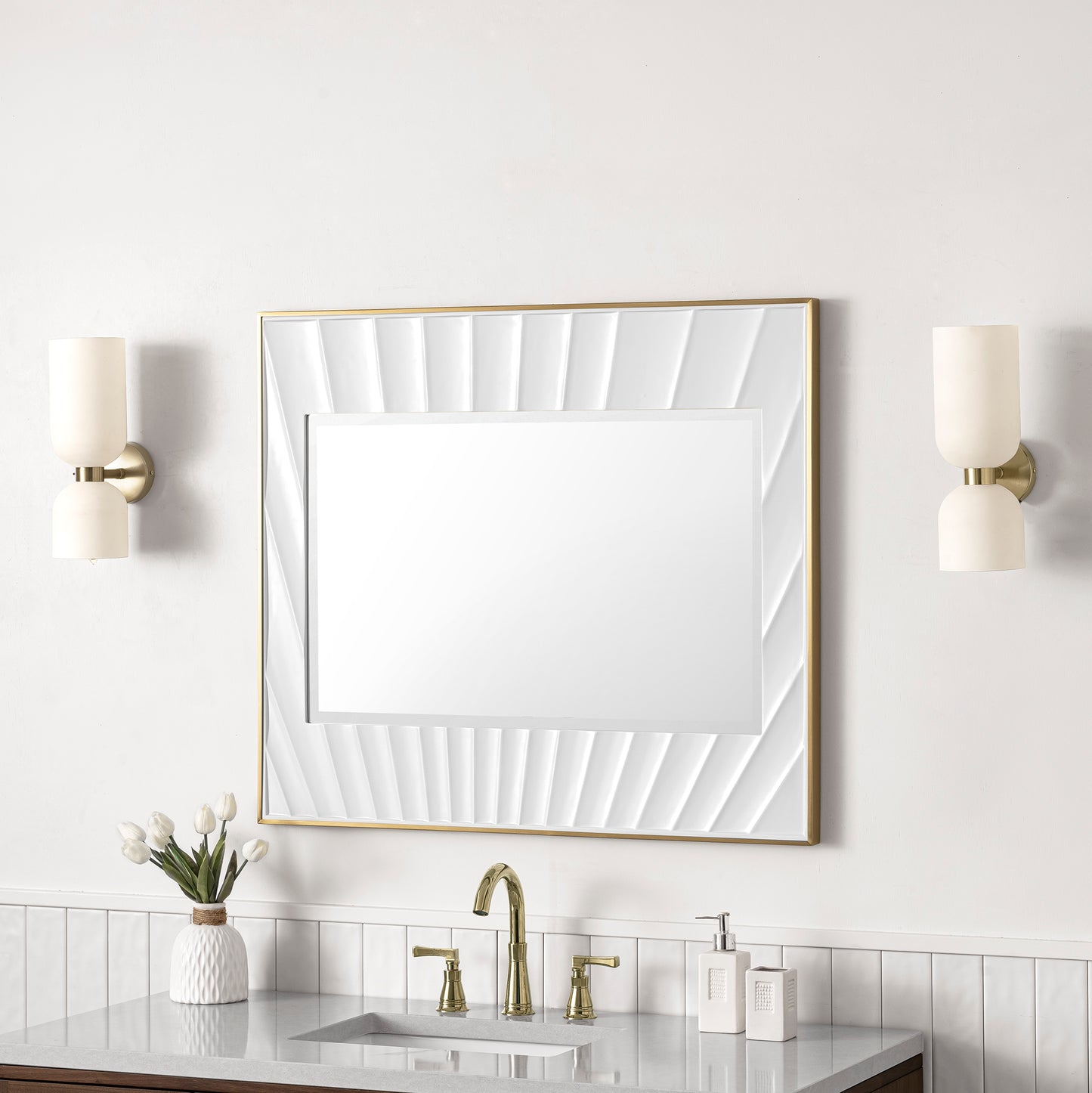 Soleil 36" Mirror, Matte White with Gold James Martin Vanities