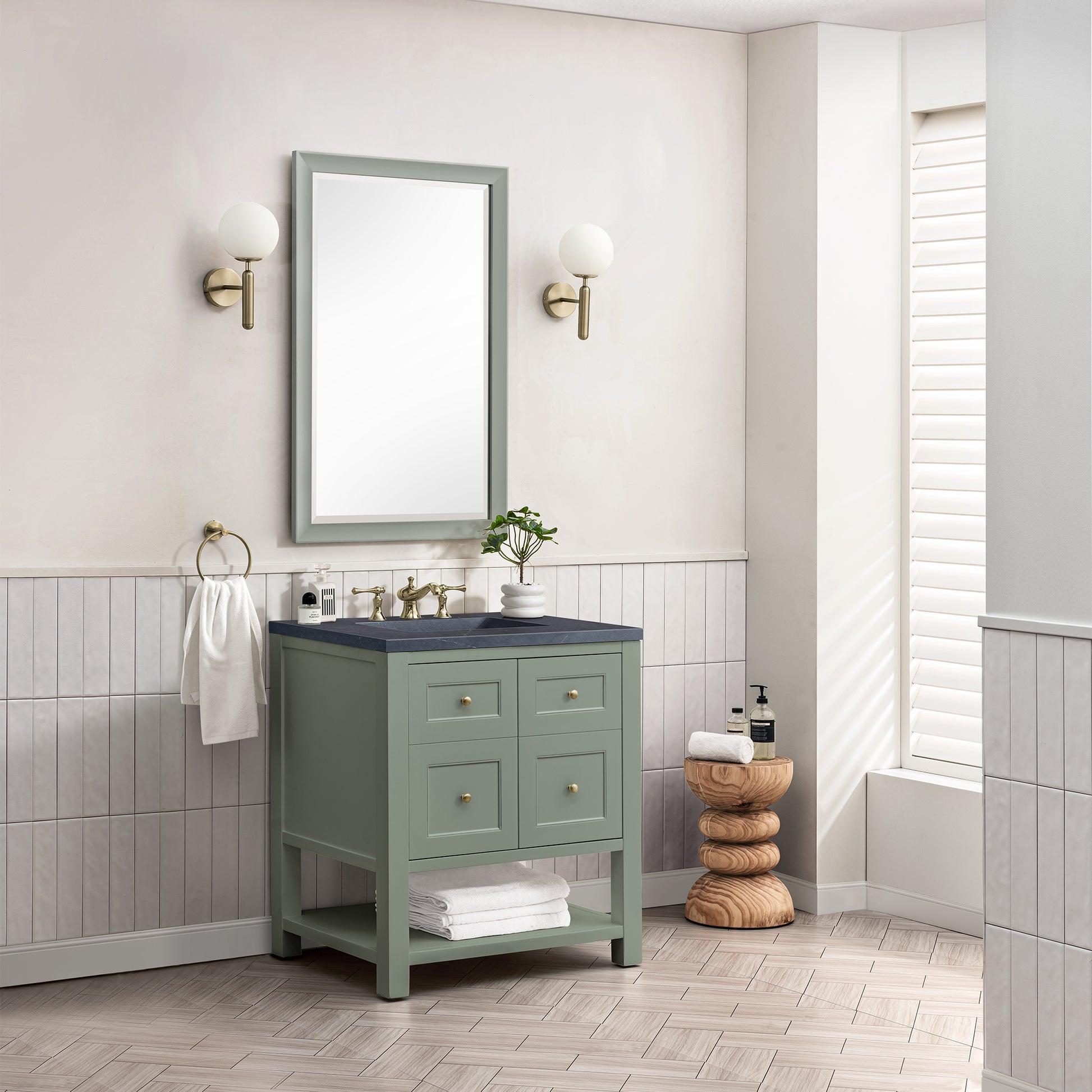 Breckenridge 30" Single Vanity, Smokey Celadon w/ 3CM Charcoal Soapstone Top James Martin Vanities