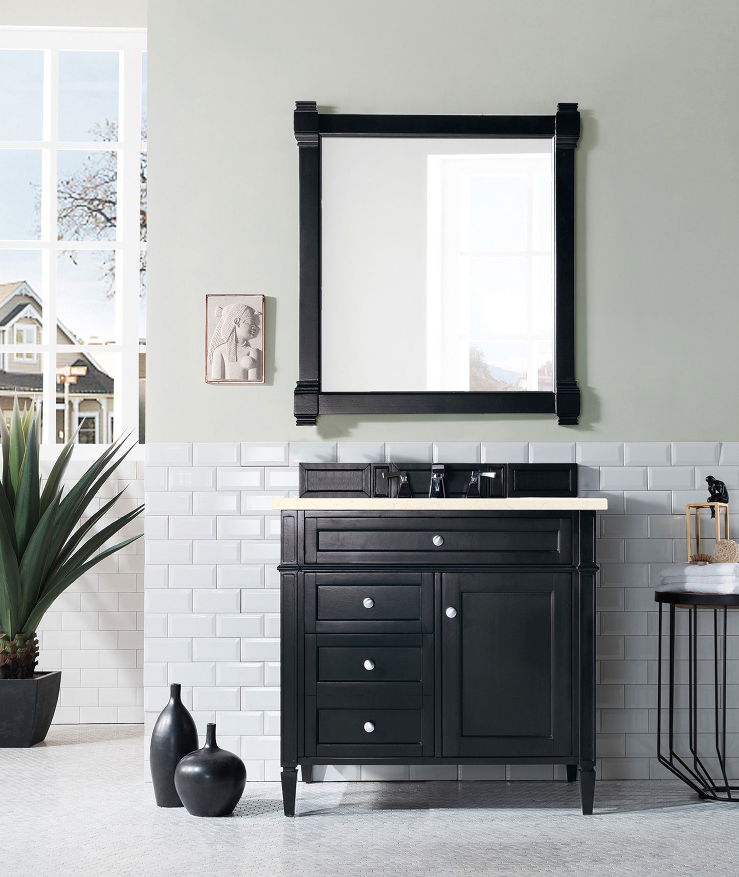 Brittany 36" Black Onyx Single Vanity w/ 3 CM Eternal Marfil Quartz Top James Martin Vanities