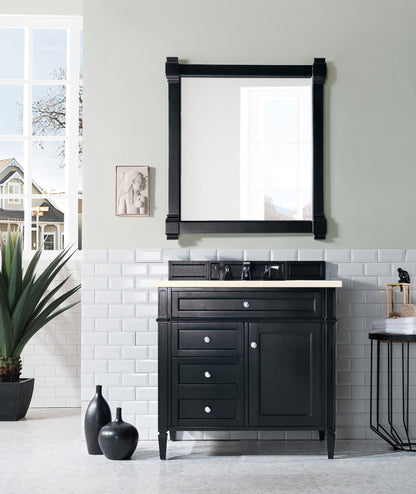 Brittany 36" Black Onyx Single Vanity w/ 3 CM Eternal Marfil Quartz Top James Martin Vanities
