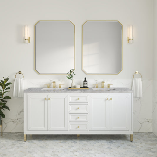 Chicago 72" Double Vanity, Glossy White w/ 3CM Eternal Jasmine Pearl Top James Martin Vanities