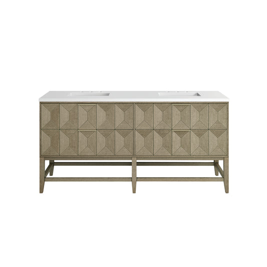 Emmeline 72" Double Vanity, Pebble Oak w/ 3CM White Zeus Top James Martin Vanities