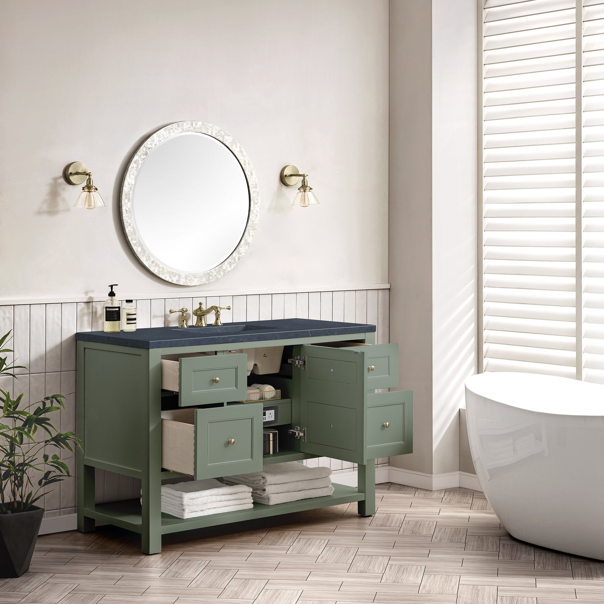 Breckenridge 48" Single Vanity, Smokey Celadon w/ 3CM Charcoal Soapstone Top James Martin Vanities