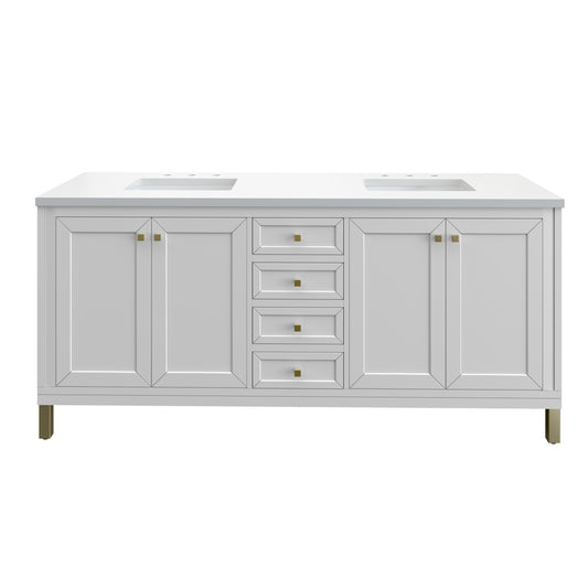 Chicago 72" Double Vanity, Glossy White w/ 3CM White Zeus Top James Martin Vanities