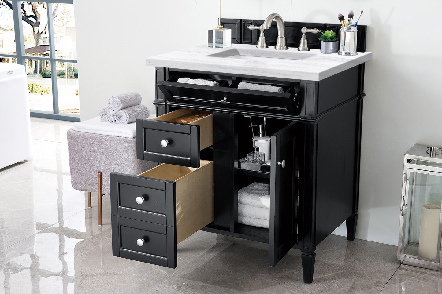 Bathroom Vanities Outlet Atlanta Renovate for LessBrittany 30" Single Vanity, Black Onyx w/ 3 CM Arctic Fall Solid Surface Top