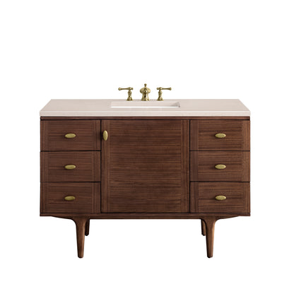 Amberly 48" Single Vanity, Mid-Century Walnut w/ 3CM Eternal Marfil Top James Martin Vanities