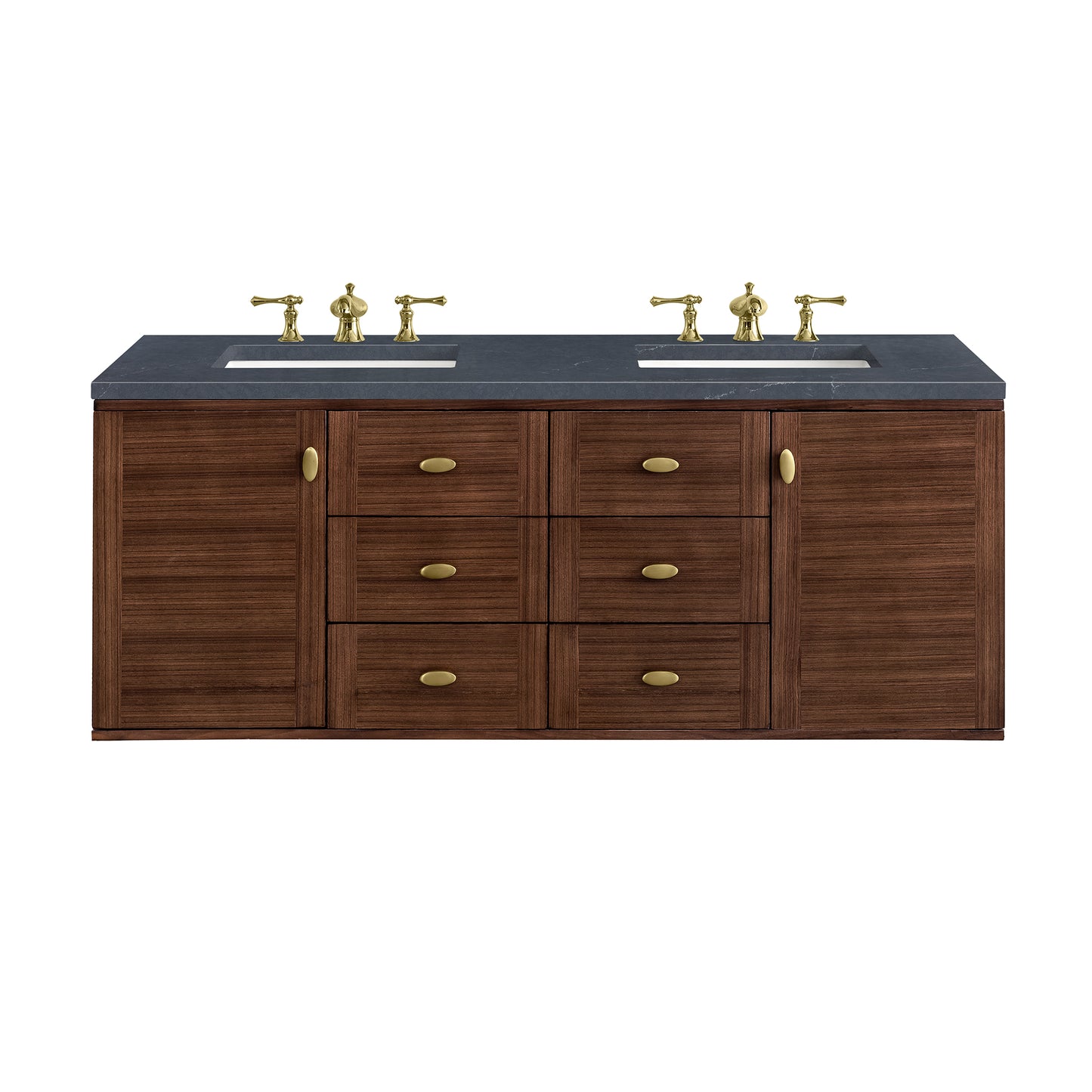 Amberly 60" Double Vanity, Mid-Century Walnut w/ 3CM Charcoal Soapstone Top James Martin Vanities