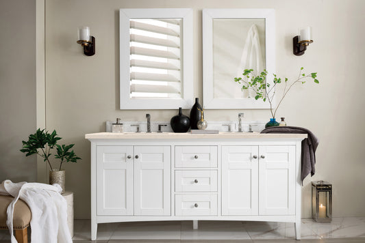 Palisades 72" Double Vanity, Bright White, w/ 3 CM Eternal Marfil Quartz Top James Martin Vanities