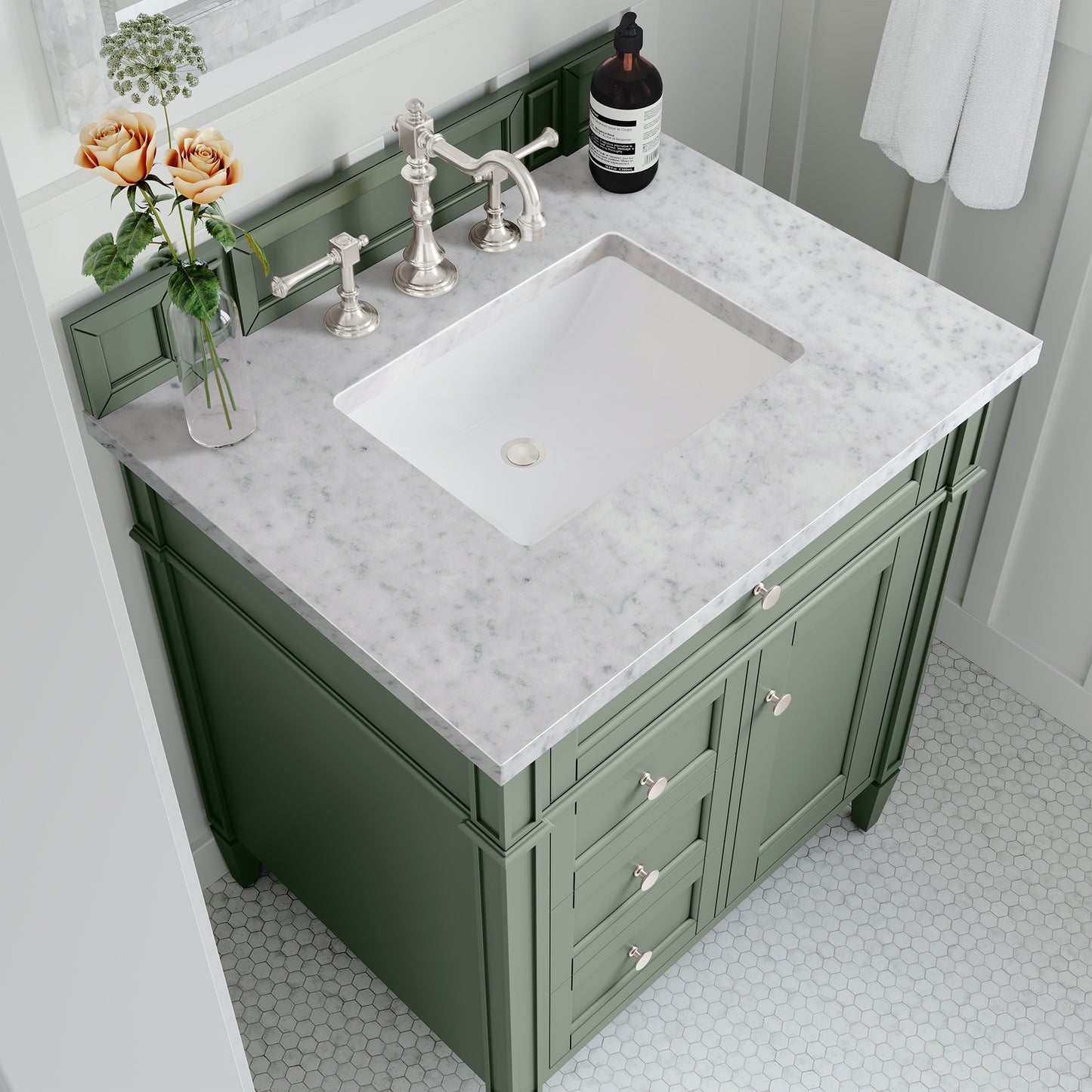 Bathroom Vanities Outlet Atlanta Renovate for LessBrittany 30" Single Vanity, Smokey Celadon w/ 3CM Carrara Marble Top