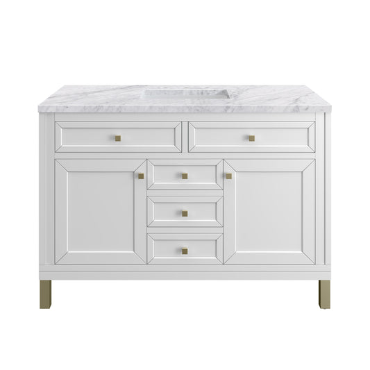 Chicago 48" Single Vanity, Glossy White w/ 3CM Carrara Marble Top James Martin Vanities
