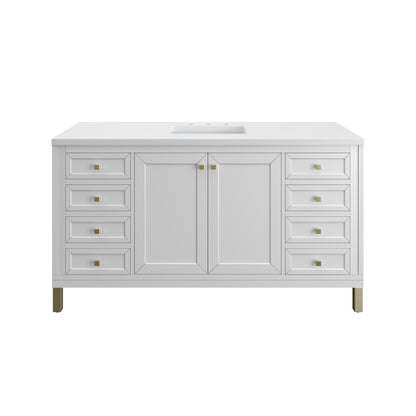 Chicago 60" Single Vanity, Glossy White w/ 3CM White Zeus Top James Martin Vanities