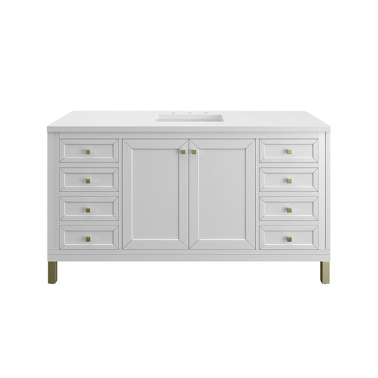 Chicago 60" Single Vanity, Glossy White w/ 3CM White Zeus Top James Martin Vanities