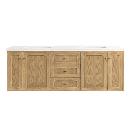 Laurent 72" Double Vanity, Light Natural Oak w/ 3CM White Zeus Top James Martin Vanities