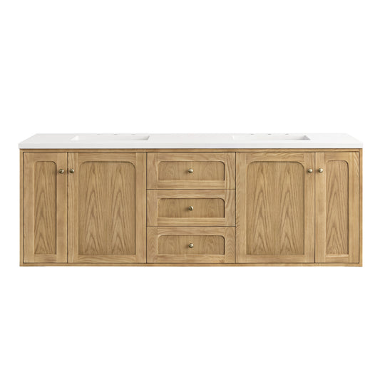 Laurent 72" Double Vanity, Light Natural Oak w/ 3CM White Zeus Top James Martin Vanities