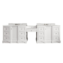 Load image into Gallery viewer, De Soto 118&quot; Double Vanity Set, Bright White w/ Makeup Table, 3 CM Eternal Serena Quartz Top James Martin